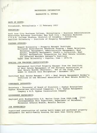 Margarite Syphax 1978 Resume