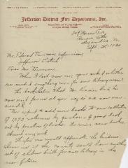 Letter from Library Committee to Jefferson District Fire Department Supervisor, 1930