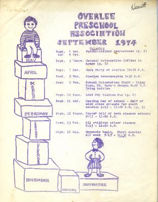 Overlee Preschool September 1974 Newsletter
