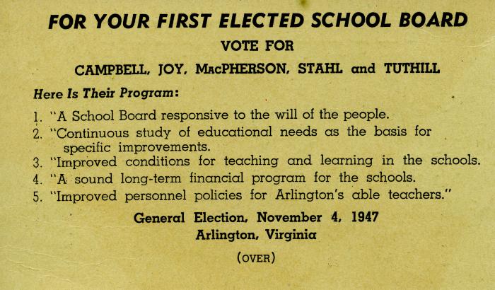 1947 Arlington County School Board Election Guided Ballot

