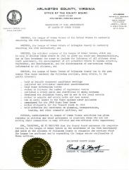 Arlington County Board "Resolution of 50th Anniversary of League of Women Voters," 1969
