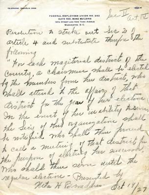 Proposal to amend constitution of the Organized Women Voters, October 19, 1927