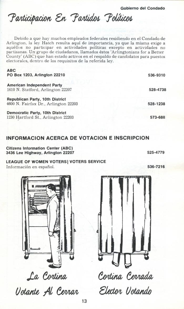 League of Women Voters 1975 Arlington Community Guide, page 13, in Spanish
