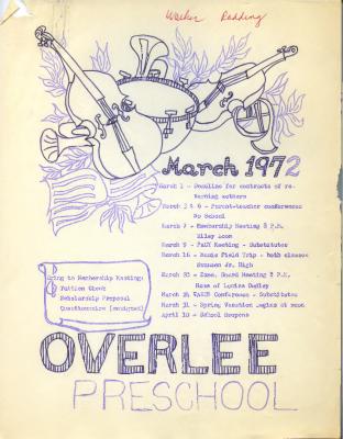Overlee Preschool March 1972 Newsletter
