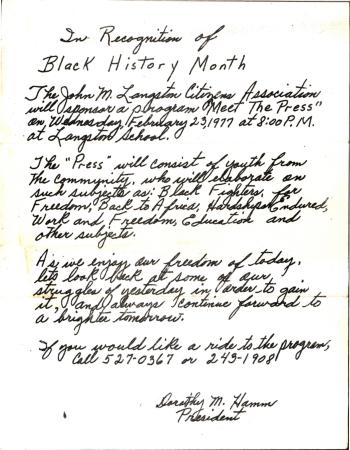 Black History Month Flyer, John M. Langston Citizens Association

