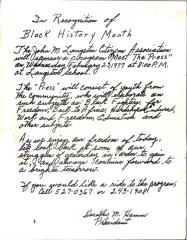 Black History Month Flyer, John M. Langston Citizens Association
