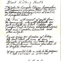 Black History Month Flyer, John M. Langston Citizens Association