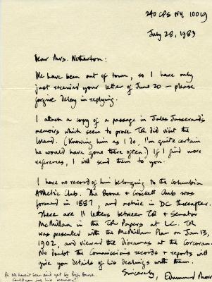 Theodore Roosevelt Island Correspondence with Edmund Morris