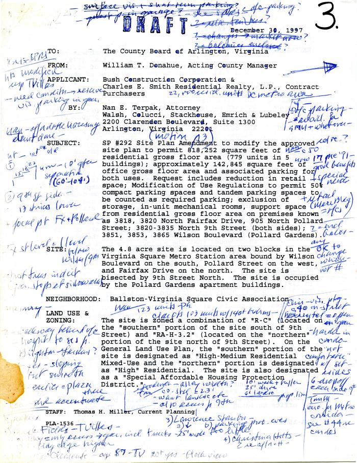 Draft Site Plan Amendment Request, Virginia Square Site, with Handwritten Notes, 1997