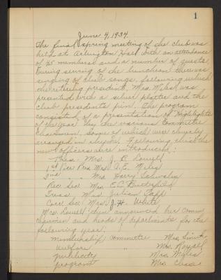 Arlington Woman's Club Meeting Minutes for June 4, 1934