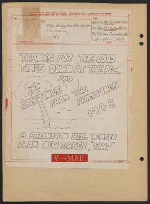 Arlington Woman's Club Victory Mail Thank You Note, April 29, 1945