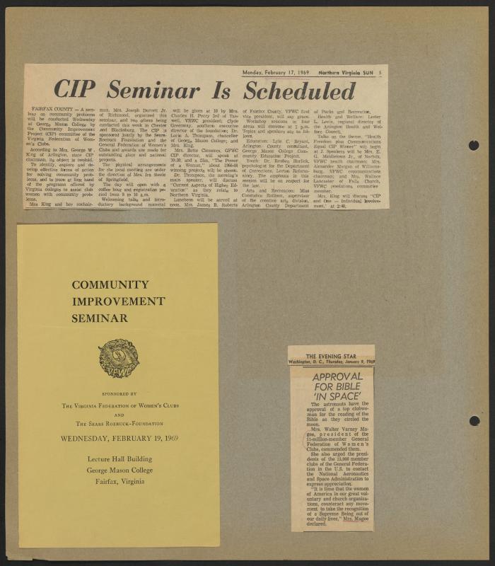 Virginia General Federation of Women's Clubs Community Improvement Seminar and Newspaper Articles, 1969