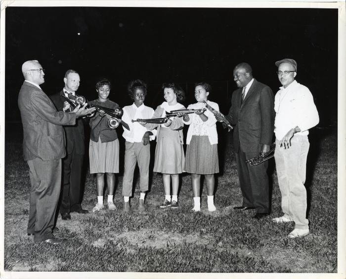 Girls and Adults Including Ernest Johnson, with Trumpets