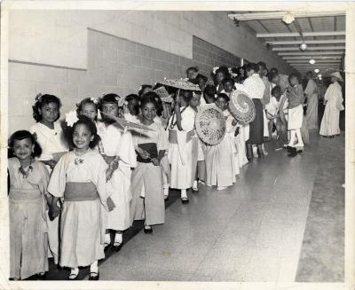 Children Lined Up for Performance of "Madame Poo Poo's Wedding"