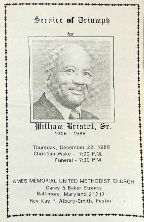 Funeral Program for William Bristol, Sr.
