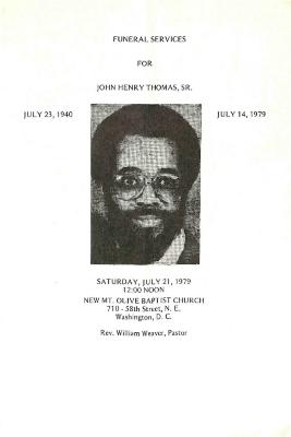 Funeral Program for John Thomas, Sr.
