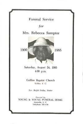 Funeral Program for Rebecca Sumpter
