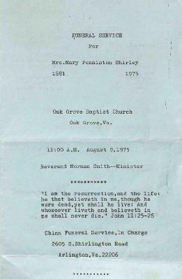 Funeral Program for Mary Shirley
