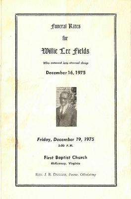 Funeral Program for Willie Fields
