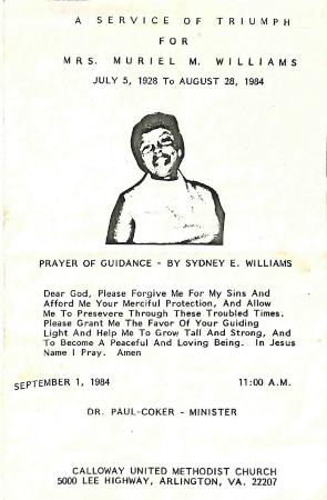 Funeral Program for Muriel Williams
