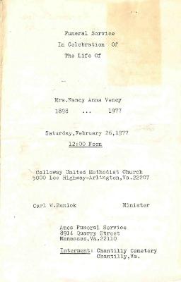 Funeral Program for Nancy Veney
