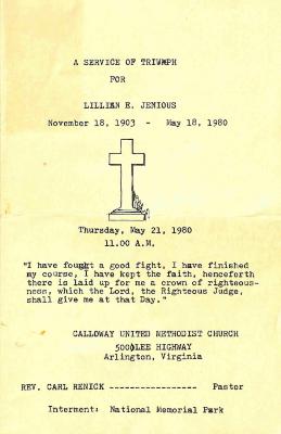 Funeral Program for Lillian Jenious
