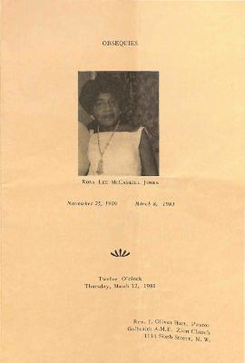 Funeral Program for Rosa Lee Jones
