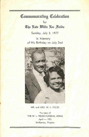 Commemorating Program for Willie Lee Fields
