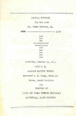 Funeral Program for Henry Peoples, Sr.

