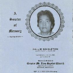 Funeral Program for Sallie Singleton

