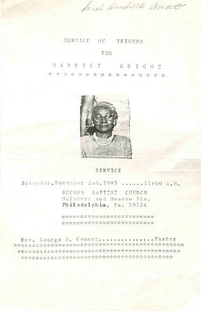 Funeral Program for Harriet Wright
