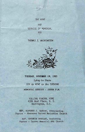 Memorial Program for Thomas Washington
