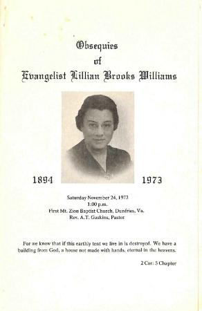 Funeral Program for Lillian Williams
