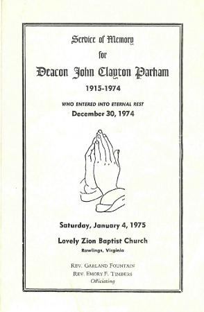 Funeral Program for John Parham
