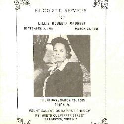 Funeral Program for Lillie Cabness

