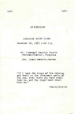 Funeral Program for Adelaide Young
