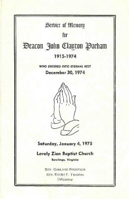 Funeral Program for John Parham
