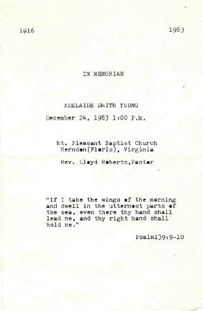 Funeral Program for Adelaide Young

