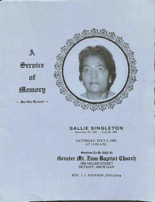 Funeral Program for Sallie Singleton
