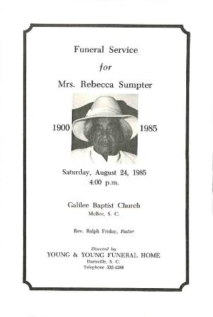 Funeral Program for Rebecca Sumpter
