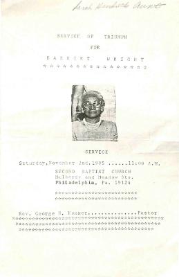 Funeral Program for Harriet Wright
