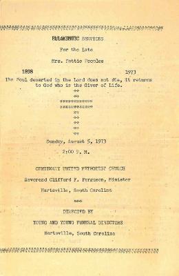 Funeral Program for Pattie Peoples
