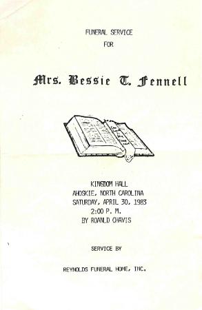 Funeral Program for Bessie Fennell
