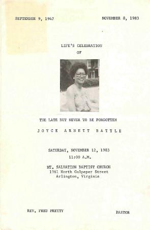 Funeral Program for Joyce Battle
