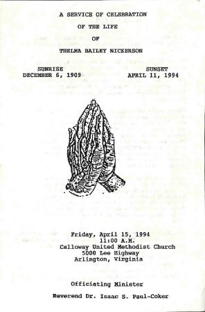 Funeral Program for Thelma Nickerson
