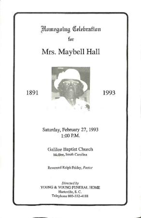 Funeral Program for Maybell Hall

