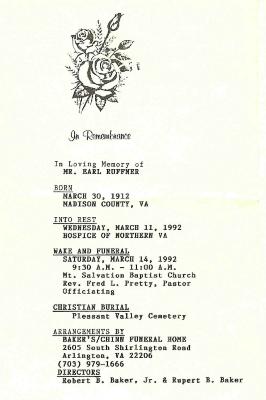 Funeral Program for Earl Ruffner
