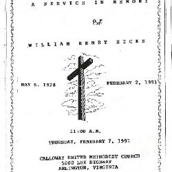 Funeral Program for William Hicks
