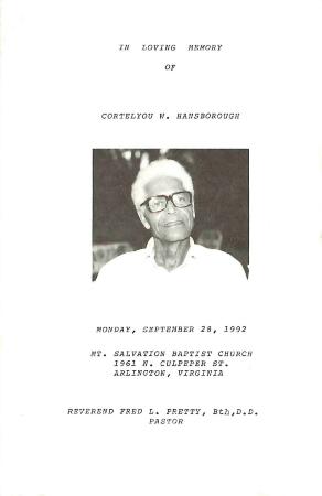 Funeral Program for Cortelyou Hansborough
