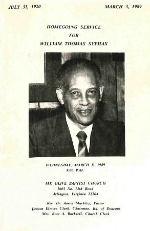 Funeral Program for William Syphax
